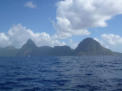 Approaching St Lucia from the south. The Pitons are visible for a very long way.