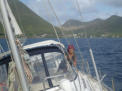 Su mei on the lookout as we beat to windward towards Sainte-Anne on the south west coast of Martinique