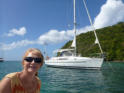 My guest Sindona, with Tradewinds anchored at Marigot Bay, St Lucia. She departed from St Lucia shortly after this picture was taken.